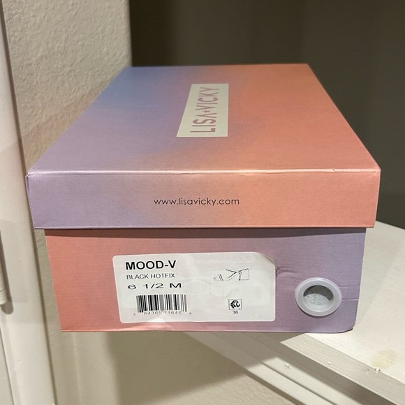 Lisa Vicky Mood Microsuede Block Heel Slide Sandal Black Rhinestone Strap Sz 6.5 - Picture 10 of 10